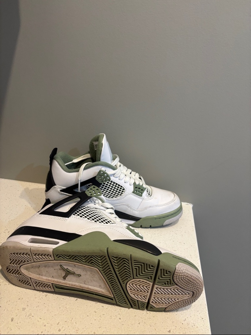 Jordan White and Sage Green Retro Basketball Sneakers